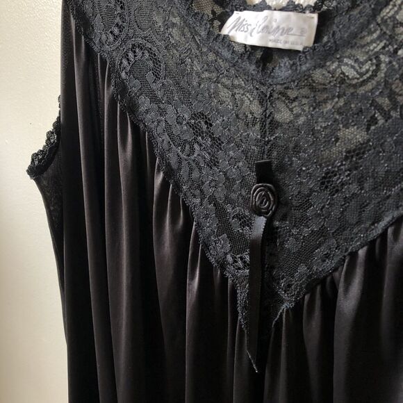 Vintage Miss Elaine Nightgown Large Lace Rosette Antron Nylon Union Made 1980s - Picture 4 of 12